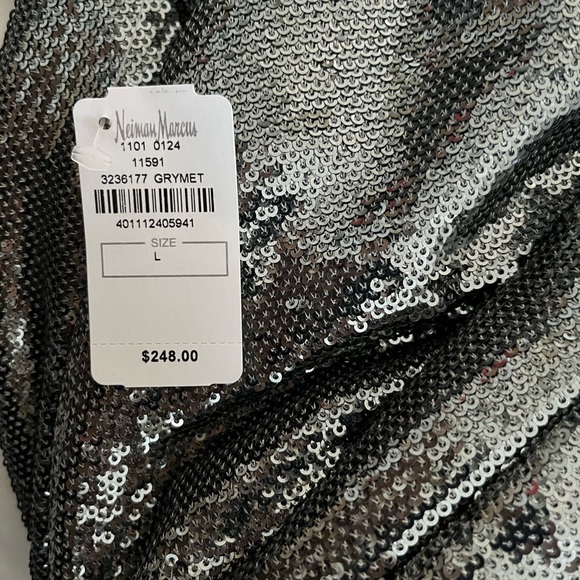 DRESS THE POPULATION SILVER SHINEY SEQUIN PARTY DRESS NEW TAGS Large - Picture 10 of 13